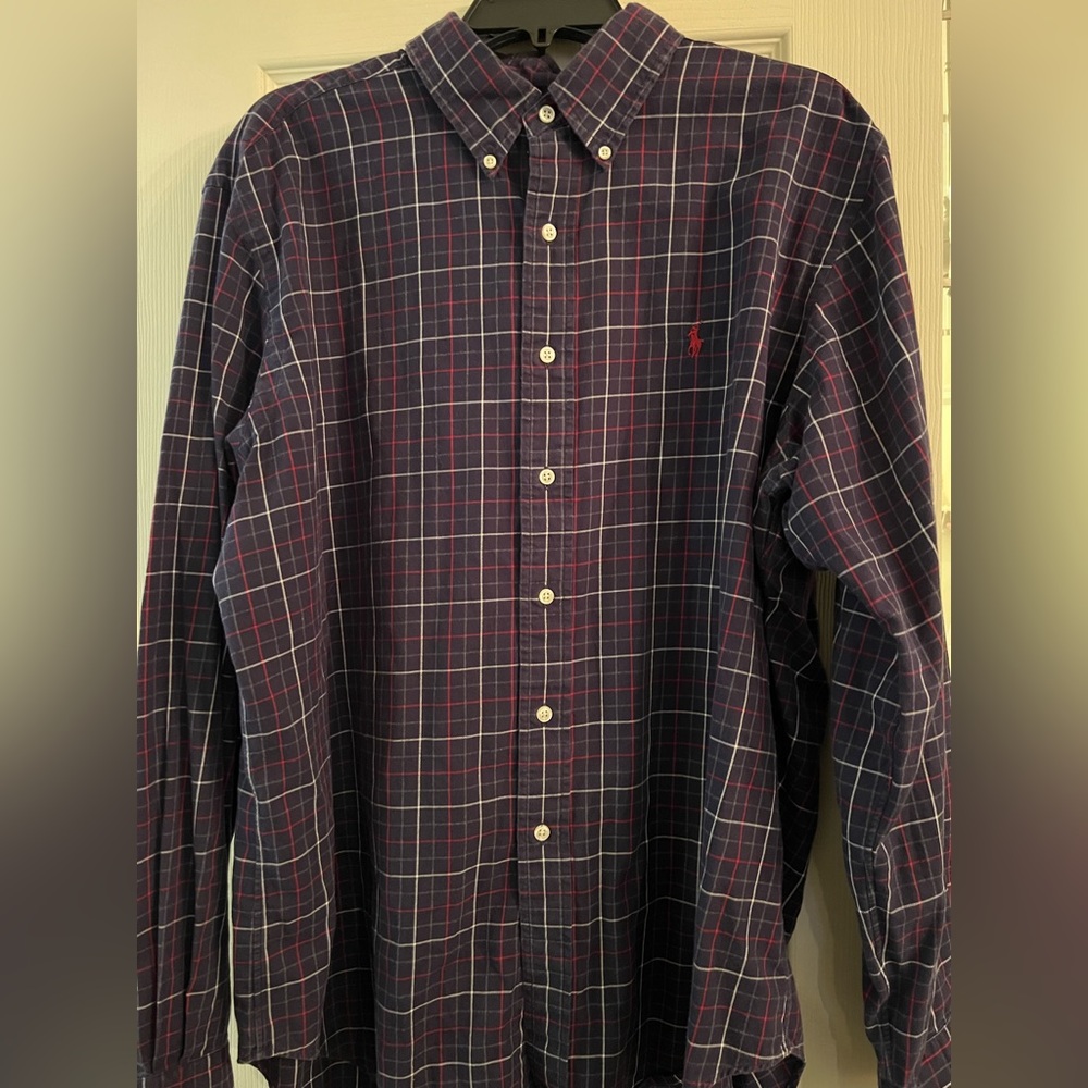 Vintage! 1990's Ralph Lauren Blue Check Long Sleeve Shirt Sz XL 100% Cotton